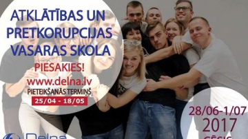 22 JAUNIEŠI VARĒS PIEDALĪTIES DELNAS VASARAS SKOLĀ PAR KORUPCIJAS MAZINĀŠANU UN ATKLĀTĪBU 