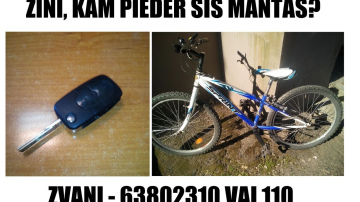Meklējam attēlā redzamā velosipēda un automašīnas atslēgas īpašniekus.
