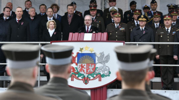 Valsts prezidenta Egila Levita runa Latvijas Republikas Neatkarības atjaunošanas dienai veltītajā militārajā parādē