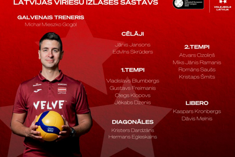 Vīriešu volejbola izlasē iekļauti 14 volejbolisti