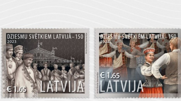 Latvijas Pasts ar kori Dziesmu pasts 9.jūnijā prezentēs Dziesmu svētku 150.gadskārtai veltītas pastmarkas