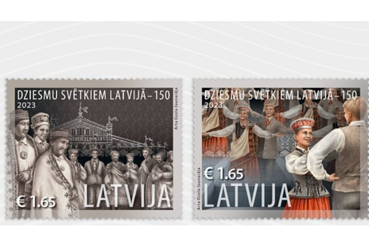 Latvijas Pasts ar kori Dziesmu pasts 9.jūnijā prezentēs Dziesmu svētku 150.gadskārtai veltītas pastmarkas