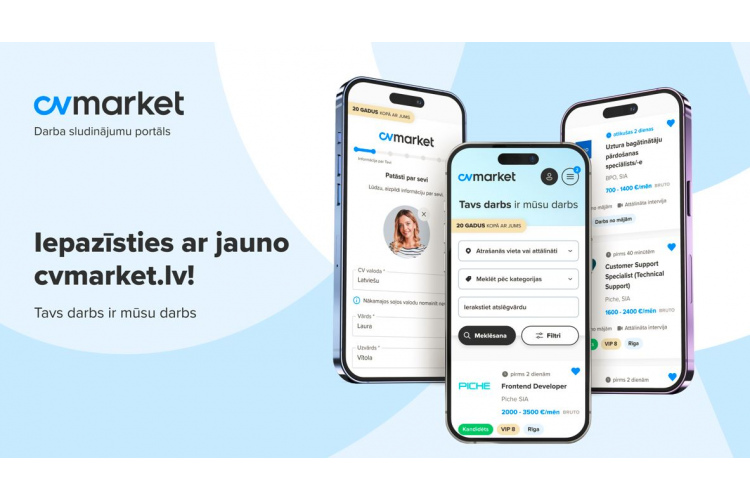 "Darba sludinājumu portāls cvmarket.lv nācis klajā ar atjaunotu platformu un zīmola identitāti"