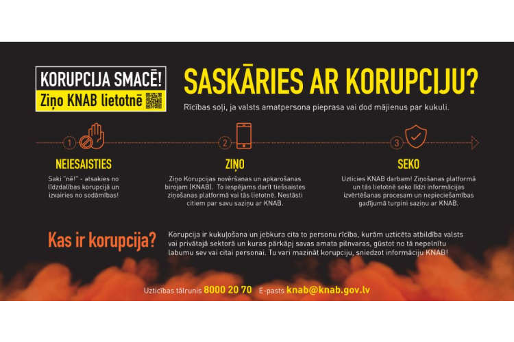 Saskāries ar iespējamu korupciju? KNAB aicina neklusēt un ziņot!