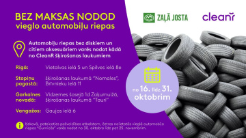 Aicina iedzīvotājus bez maksas nodot nolietotās vieglo automobiļu riepas