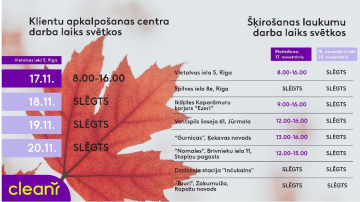 “CleanR” darbalaiks valsts svētku brīvdienās