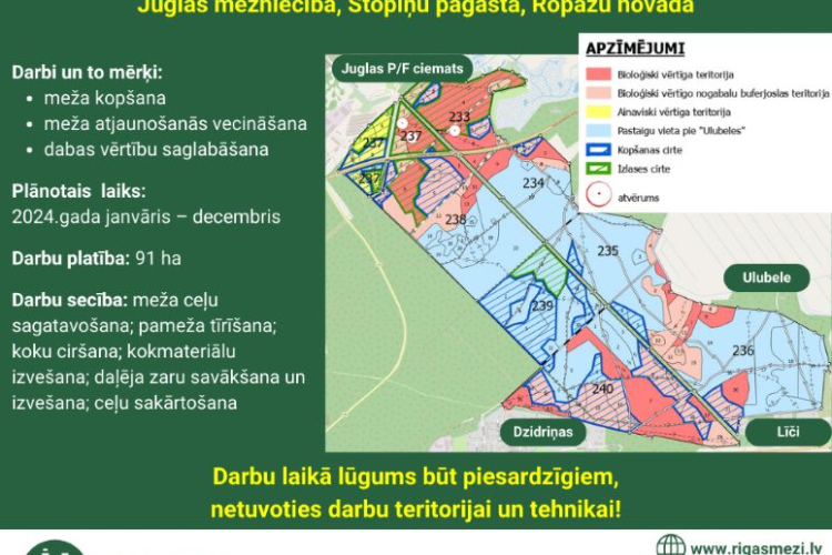 RĪGAS MEŽI plāno meža kopšanas un mežaudzes atjaunošanos veicinošus darbus Stopiņu pagastā, starp Dzidriņām, Līčiem un “