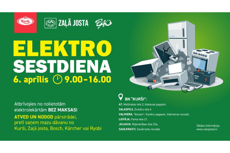 Sešās Latvijas pilsētās Elektrosestdienas akcijā varēs bez maksas nodot nolietoto elektrotehniku