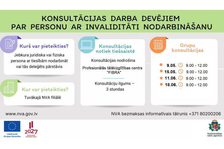 Darba devējiem,kuri nodarbina vai plāno nodarbināt cilvēkus ar invaliditāti, NVA piedāvā četras bezmaksas konsultācijas