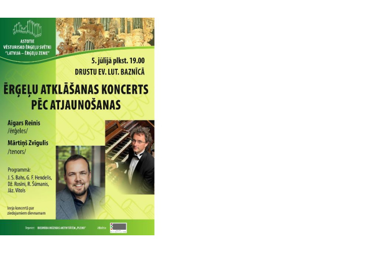 Restaurēto vēsturisko ērģeļu atklāšanas koncerti Vijciema un Drustu baznīcās