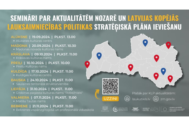 Šoruden Zemkopības ministrija deviņos reģionālajos semināros lauksaimniekus informēs par aktualitātēm lauksaimniecībā