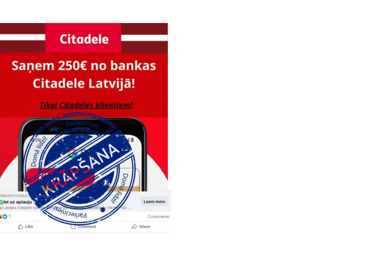 Valsts policija brīdina par krāpniecisku aptauju bankas “Citadele” vārdā