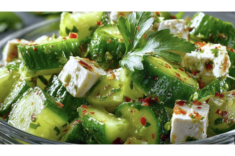 Svaigi gurķu salāti ar fetas sieru un sarkanajiem sīpoliem: recepte desmit minūtēs