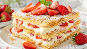 Zemeņu Napoleons ar plombīra krēmu: klasiskā deserta vasarīgā versija